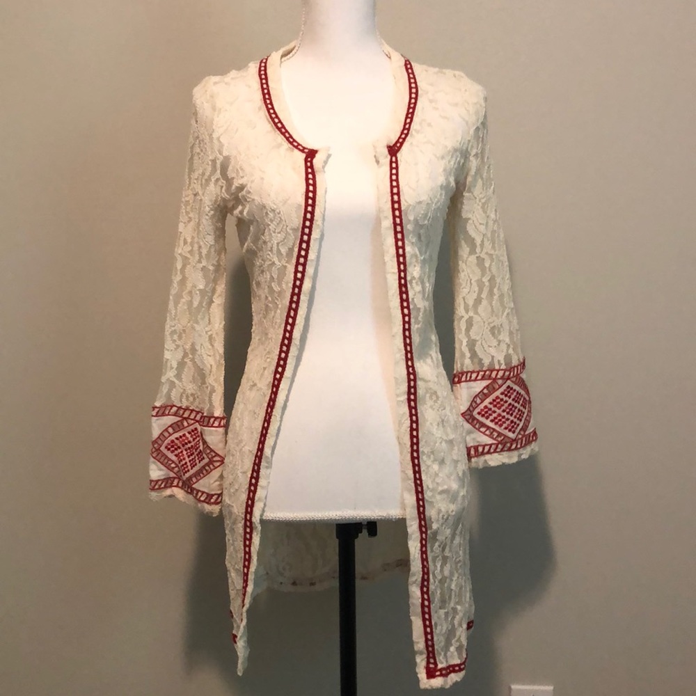 Lace with Red detail kimono